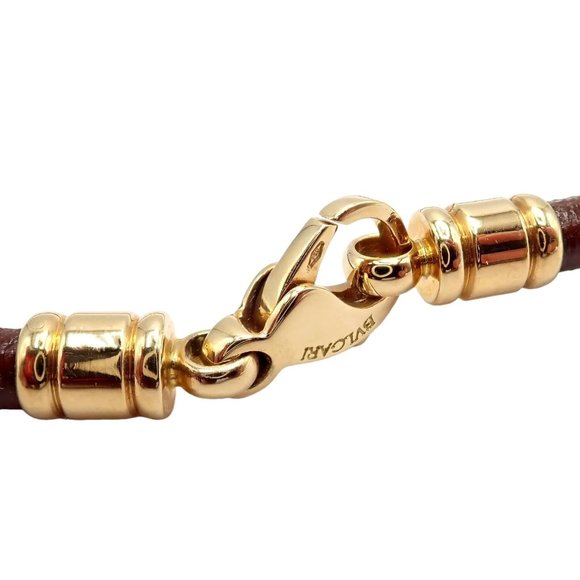 Authentic! Bulgari Tondo Sun 18k Gold Steel Extra Large Pendant Leather Necklace - Picture 6 of 10